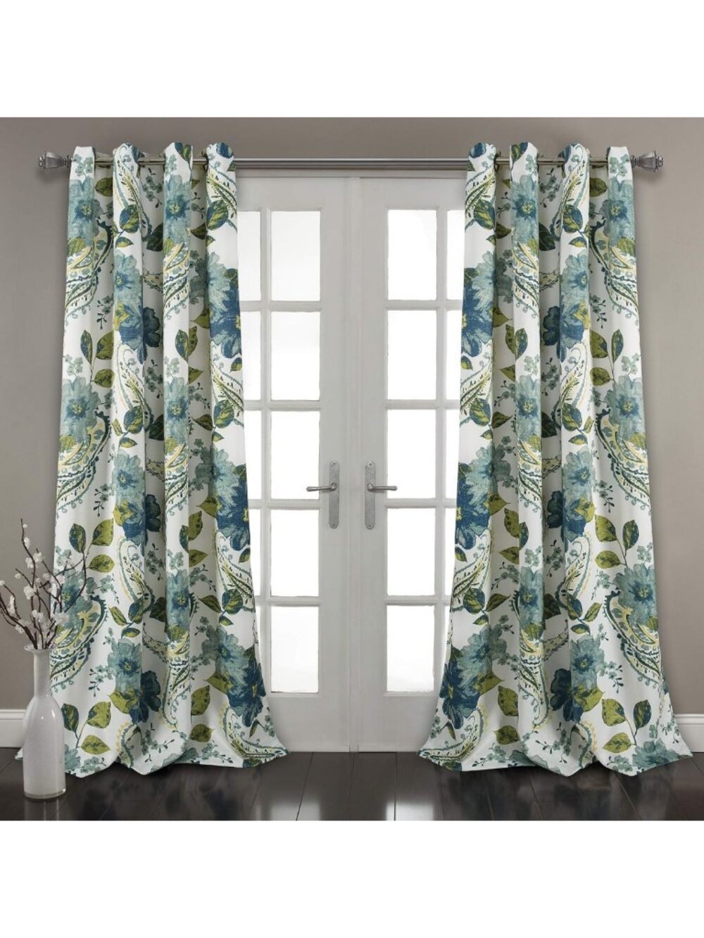 Floral Paisley Light Filtering Window Curtain Panel Pair, 52"W x 84"L, Blue Home
